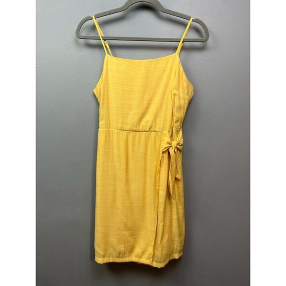 Nine West Dress Womens Small Yellow Sleeveless Faux Wrap Bow Detail Summer
